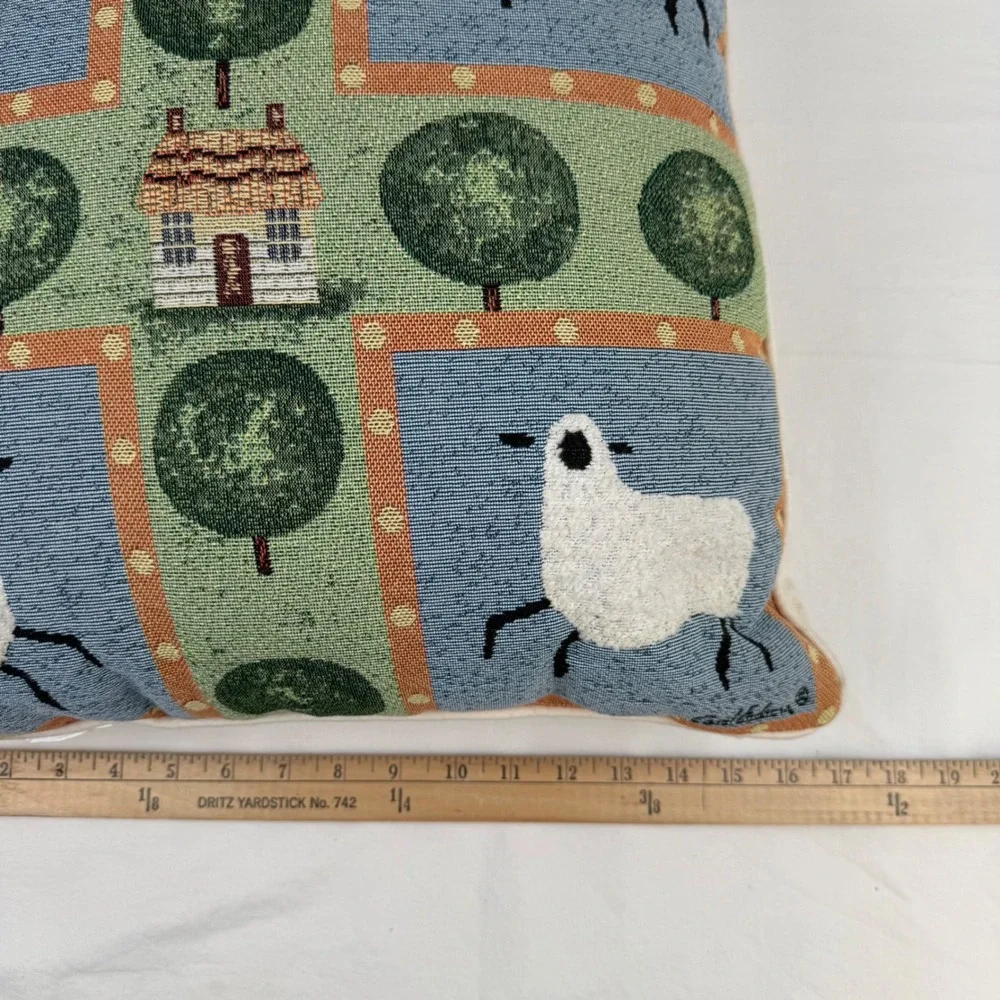 Vintage Tapestry Sheep Cottage Throw Pillow Country Farmhouse Decor 17x17